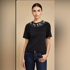 Black Embellished Collar Women's Top